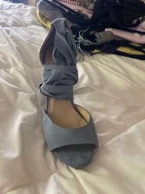 Lulu's Dusty Blue Wrap-Ankle Open-Toe Heels